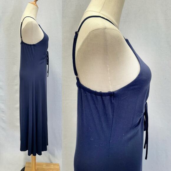 Lou & Grey Signaturesoft navy stretch jersey knit midi dress size medium - Picture 4 of 14